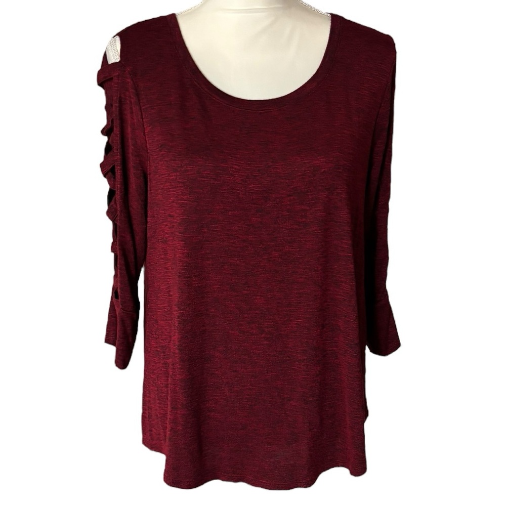 Jennifer Lopez Maroon Black Speckle Cut-Out Sleeves Tunic